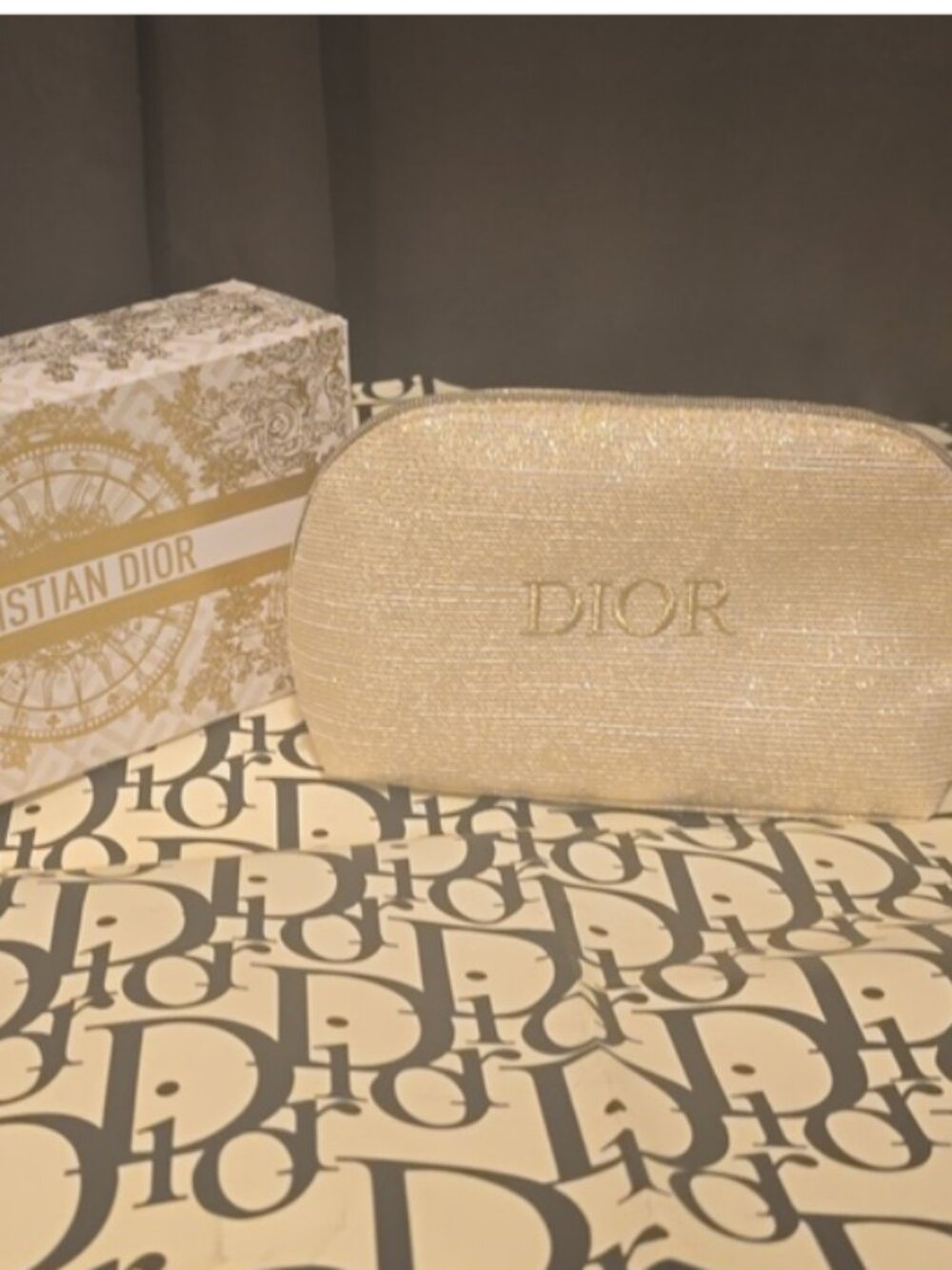 Dior Holiday Limited Edition Novelty Pouch With Dior Wrapping Paper and Dior Box